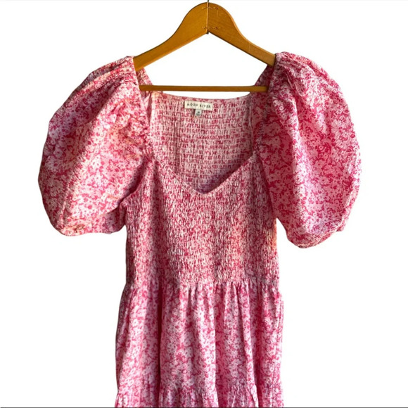 Moon River Cottagecore farmhouse smocked tiered floral midi Dress Medium - Picture 5 of 11